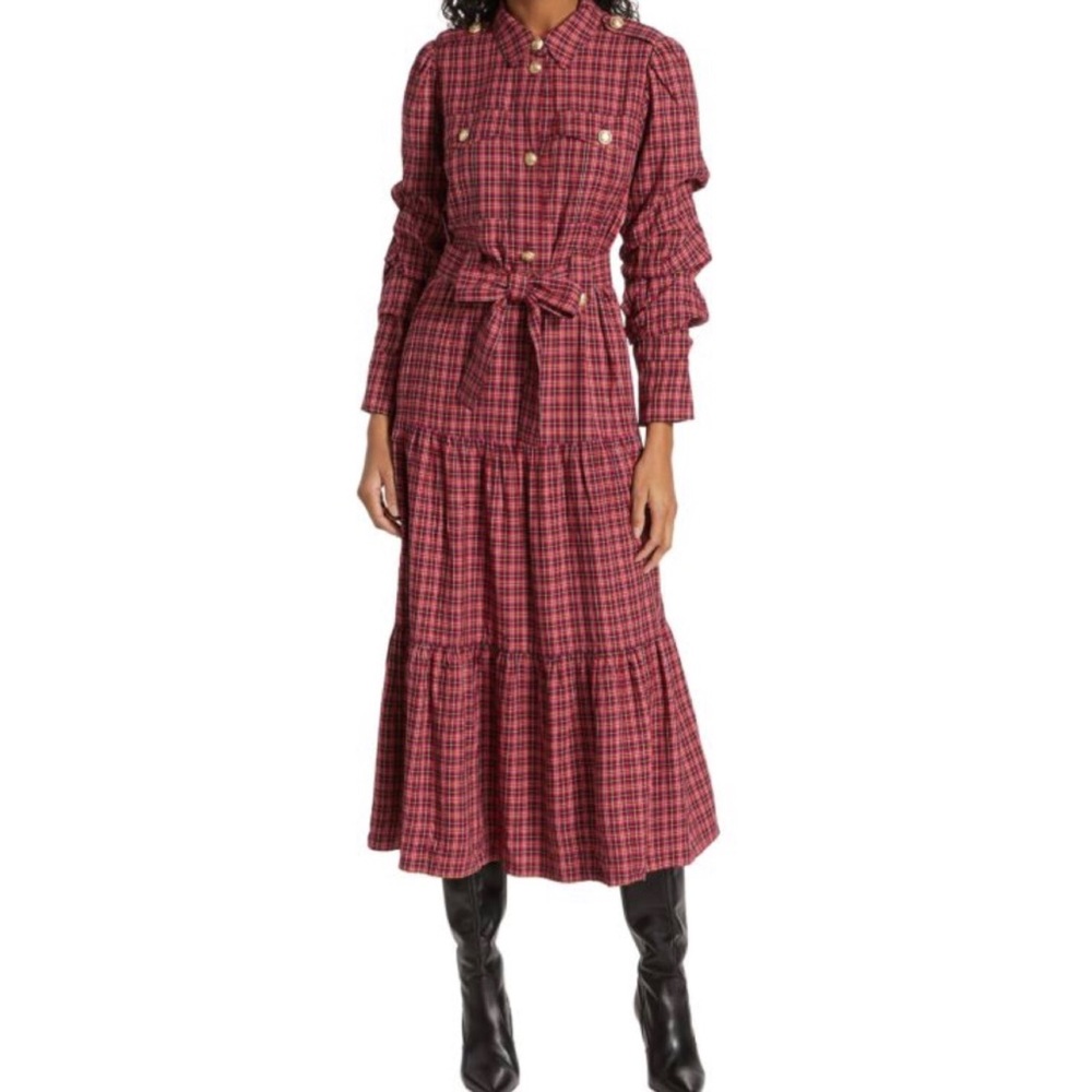 Derek Lam 10 Crosby Donna Red Plaid Belted Dress Size 16 NWOT